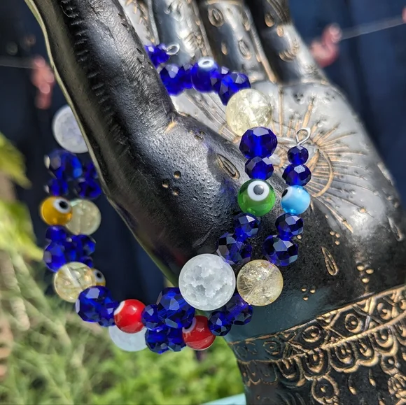 🧿SOLD🧿Evil Eye Protection Citrine Quartz Beads Good Luck Crystals Blue - Picture 8 of 17